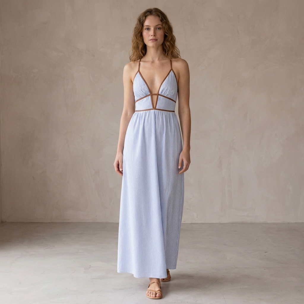 Vestido largo de rayas con escote cut-out