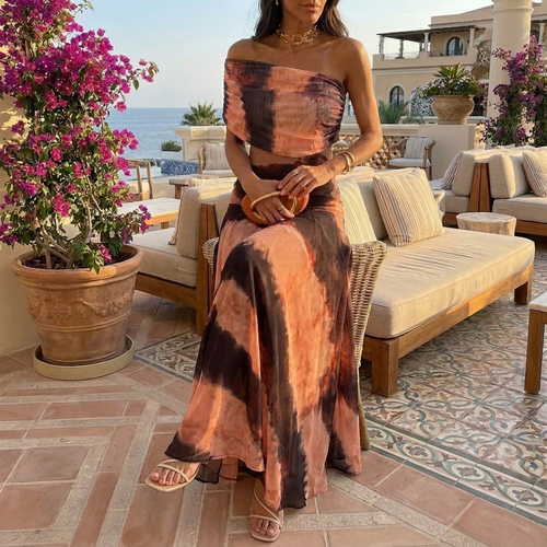 Conjunto Tie-Dye Sunset - Top Off-Shoulder y Falda Maxi
