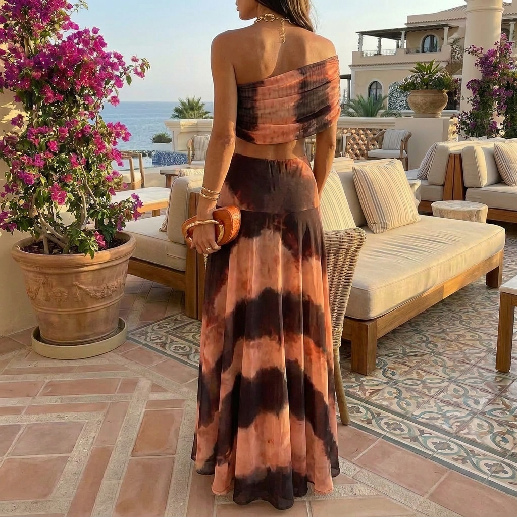 Conjunto Tie-Dye Sunset - Top Off-Shoulder y Falda Maxi